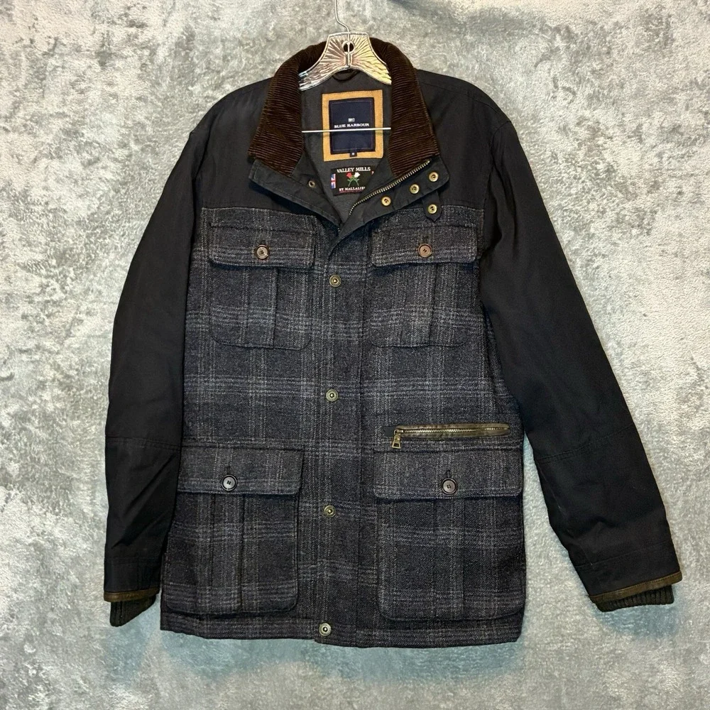 Blue Harbour Men Valley Mills Mallalieus Hybrid Coat M England Wool Tweed Navy